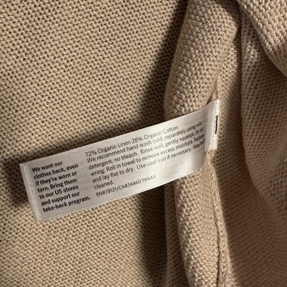 Eileen Fisher | Tan Knit Boxy‎ Fit Organic Linen Cotton Sweater Size S Oversized - Picture 9 of 11